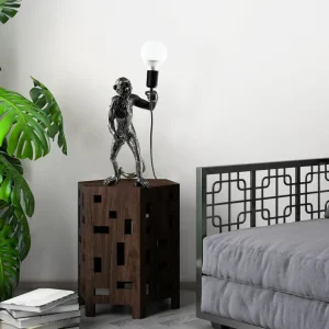 Opviq Lampe de table Singe, noir, polyester, hauteur 46 cm, figure de singe^ Lampes Décoratives