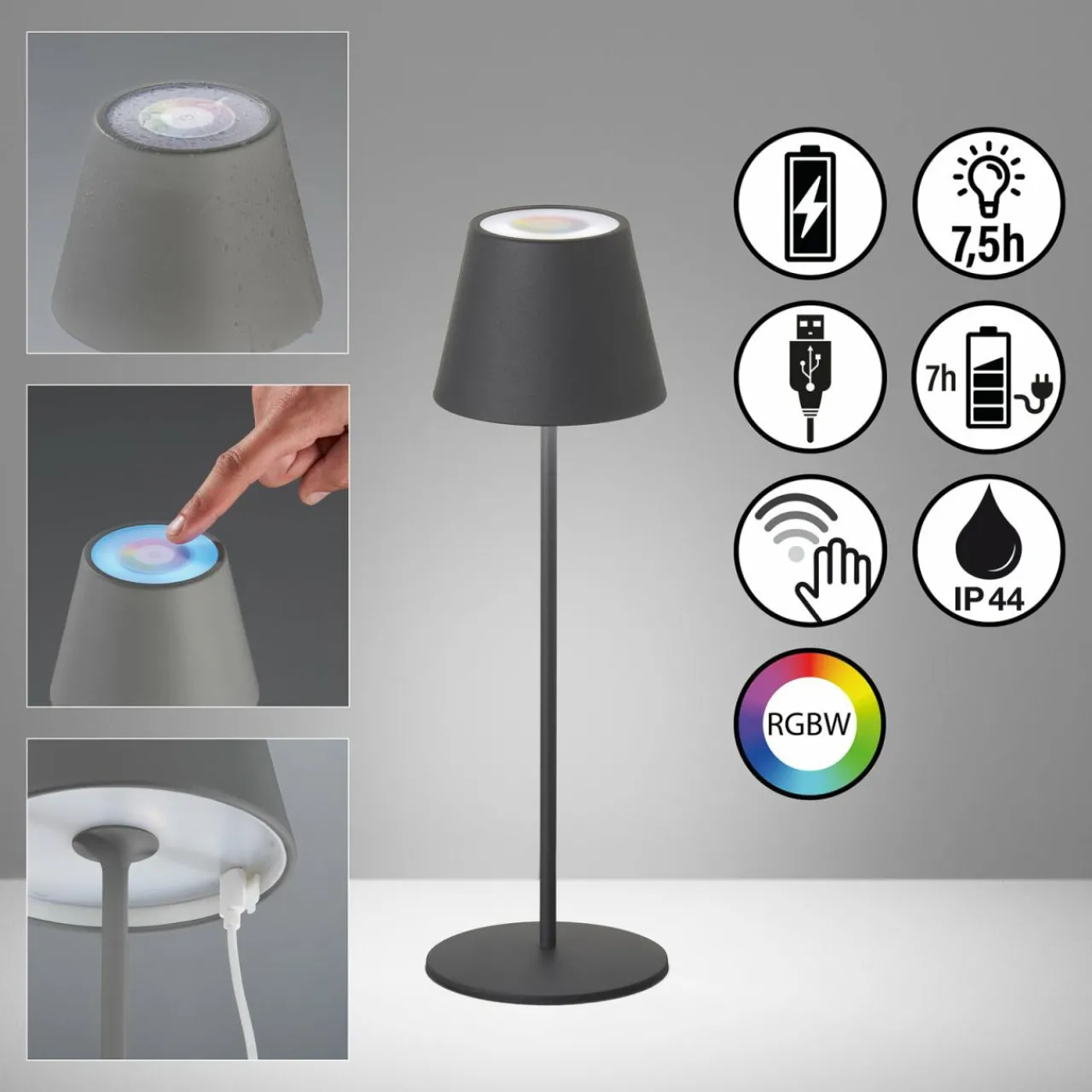 lampe_led_cosenza_batterie_rgbw_gris_sable_4.webp FH Lighting Lampe LED Cosenza batterie RGBW gris sable^ Lampes Décoratives