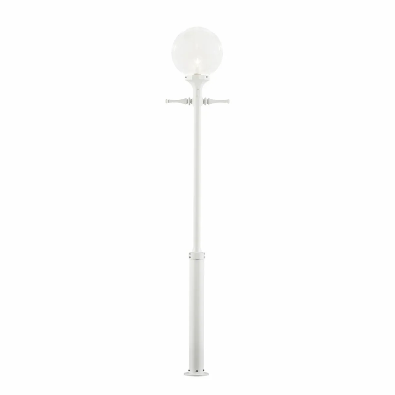 lampe_mt_orion_blanc_abatjour_sphre_transparent_2.webp Konstsmide Lampe mât Orion blanc abat-jour sphère transparent^ Lampadaires D'Extérieur