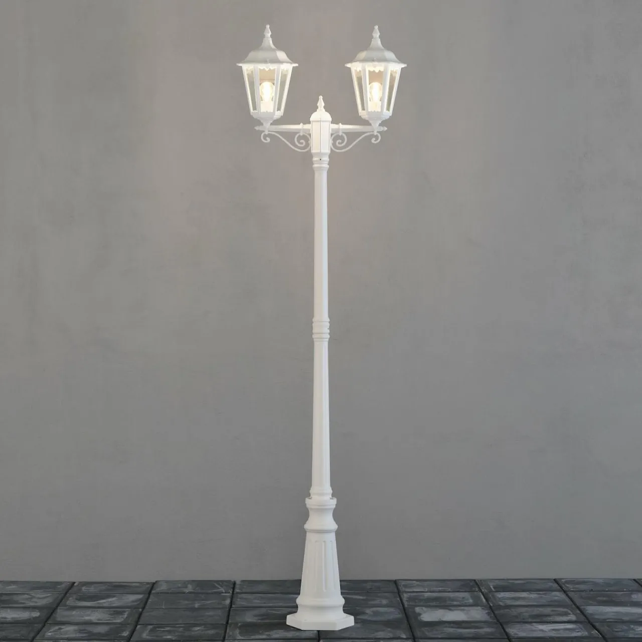 lampe_pour_mt_firenze___lampes_blanche_1.webp Konstsmide Lampe pour mât Firenze à 2 lampes, blanche^ Lampadaires D'Extérieur