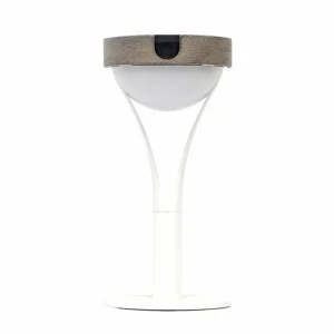 Les Jardins Lampe solaire de table LED Tyble, blanc / teck, 2.700 K, 200 lm^ Lampes Décoratives