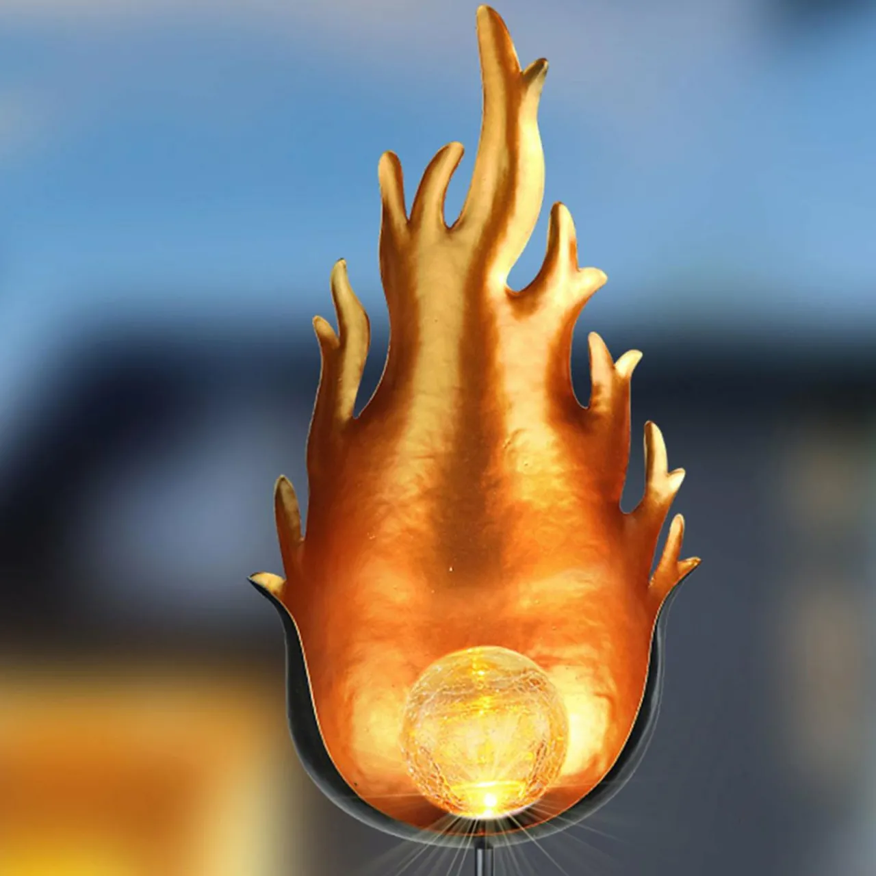 lampe_solaire_led__avec_flamme_mtal_2.webp Globo Lampe solaire LED 33472 avec flamme métal^ Lampes Décoratives