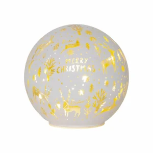 STAR TRADING Lampe sphérique LED Merry X-Mas Ø 15cm blanc verre Fonctionnement sur piles^ Lumière De Noël