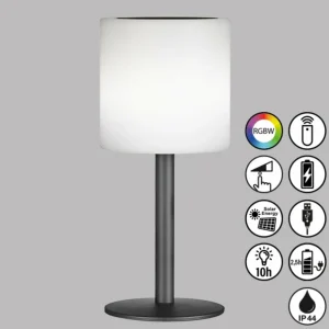 FH Lighting Lampe table solaire LED Lesina, noir sable/blanche^ Lampes Décoratives
