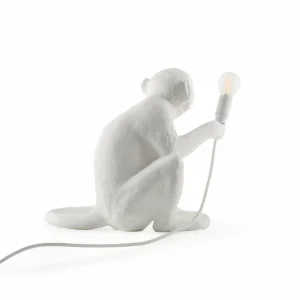 SELETTI Lampe terrasse déco LED Monkey Lamp blanc assise^ Lampes Décoratives