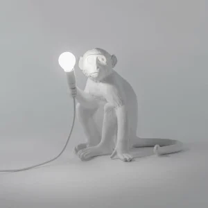 SELETTI Lampe terrasse déco LED Monkey Lamp blanc assise^ Lampes Décoratives