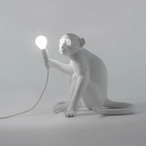 SELETTI Lampe terrasse déco LED Monkey Lamp blanc assise^ Lampes Décoratives