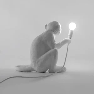SELETTI Lampe terrasse déco LED Monkey Lamp blanc assise^ Lampes Décoratives