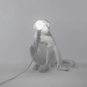 SELETTI Lampe terrasse déco LED Monkey Lamp blanc assise^ Lampes Décoratives