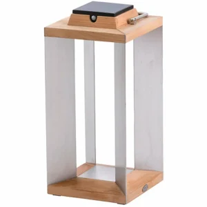 Les Jardins Lanterne solaire à LED Teckinox, teck/acier, 45,5cm^ Lampes Décoratives