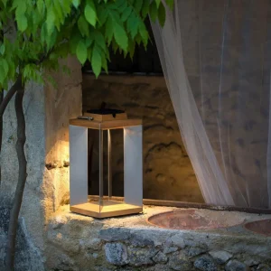 Les Jardins Lanterne solaire à LED Teckinox, teck/acier, 45,5cm^ Lampes Décoratives