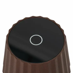Lindby lampe à poser LED rechargeable Esali, marron, rainures, aluminium,^ Lampes Décoratives