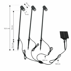 Lindby lampe solaire LED Myric, set de 3, noir, aluminium, 3.000K^ Lampes Décoratives
