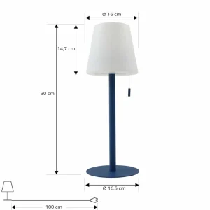 Lindby luminaire LED rechargeable Azalea bleu Alu CCT réglable en hauteur^ Lampes Décoratives