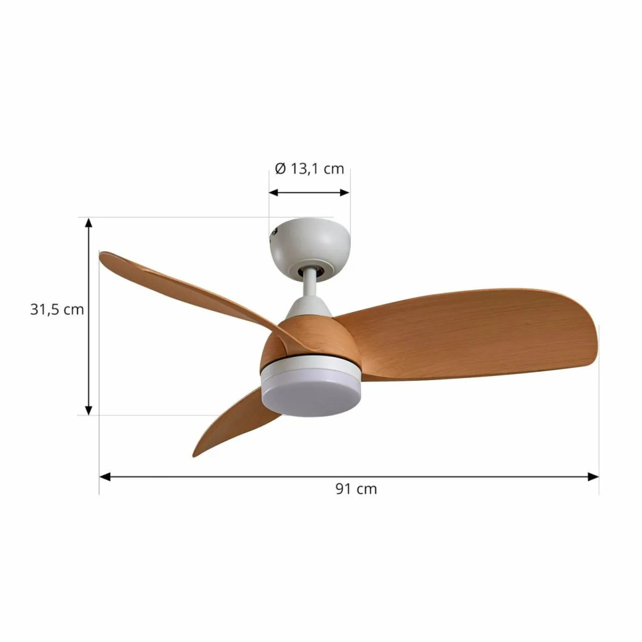 Lindby Ventilateur de plafond LED Enon, blanc/couleur bois, DC, silencieux^ Ventilateurs