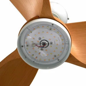 Lindby Ventilateur de plafond LED Enon, blanc/couleur bois, DC, silencieux^ Ventilateurs