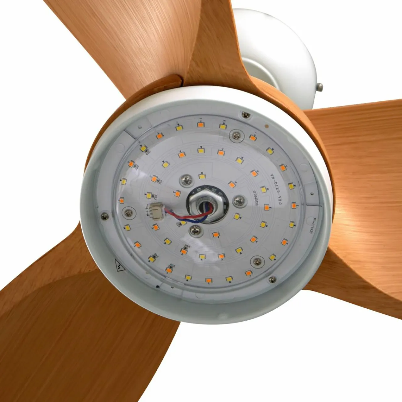 Lindby Ventilateur de plafond LED Enon, blanc/couleur bois, DC, silencieux^ Ventilateurs