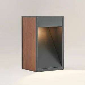 Lucande Ansala potelet R7s décor bois^ Potelets Extérieurs
