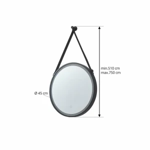 Lucande miroir LED Lelin, Ø 45 cm, noir, aluminium, CCT^ Meubles & Aménagements