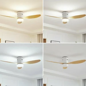 Lucande Ventilateur de plafond LED Kayu, blanc, DC, silencieux, 132 cm^ Ventilateurs