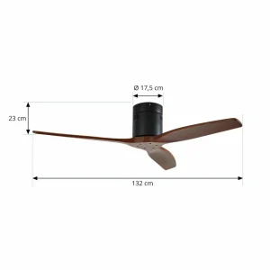 Lucande ventilateur de plafond Vindur, noir/bois, DC, silencieux^ Ventilateurs