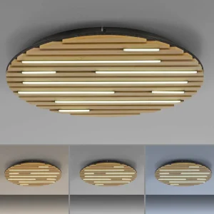 Q-Smart-Home Paul Neuhaus Plafonnier LED Smart Q-Akustik, bois Ø 60 cm^ Plafonniers Connectés