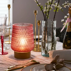 Pauleen Rose Glamour LED E27 pile pied bois^ Lampes Décoratives