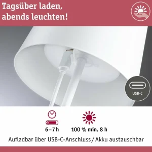 Paulmann Lampe à poser LED rechargeable Gilo, blanc, plastique, IP44^ Lampes Décoratives