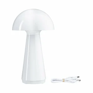 Paulmann Lampe à poser LED rechargeable Onzo, blanc, plastique, IP44^ Lampes Décoratives
