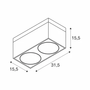 SLV Plafonnier Kardamod, noir, acier, longueur 31,5 cm, à 2 lampes.^ Plafonniers D'Extérieur