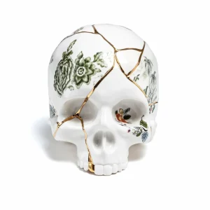 SELETTI Sculpture Kintsugi Skull, blanc, porcelaine, or^ Meubles & Aménagements