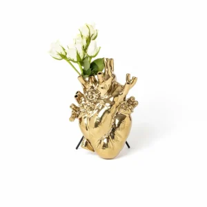 SELETTI Vase Love in Bloom, doré, forme de cœur, porcelaine^ Meubles & Aménagements