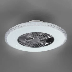 Reality Leuchten Ventilateur de plafond LED Harstad, cadre cristal^ Ventilateurs