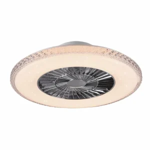Reality Leuchten Ventilateur de plafond LED Harstad, cadre cristal^ Ventilateurs