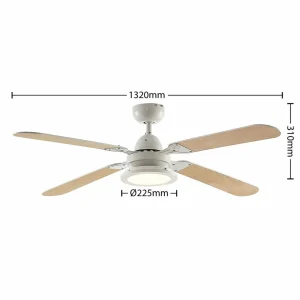 Lindby Ventilateur de plafond LED Tedric, blanc, bois^ Ventilateurs