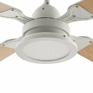 Lindby Ventilateur de plafond LED Tedric, blanc, bois^ Ventilateurs