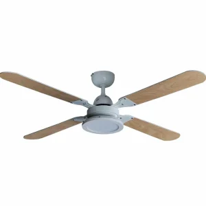 Lindby Ventilateur de plafond LED Tedric, blanc, bois^ Ventilateurs