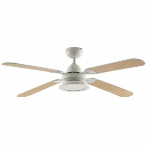 Lindby Ventilateur de plafond LED Tedric, blanc, bois^ Ventilateurs