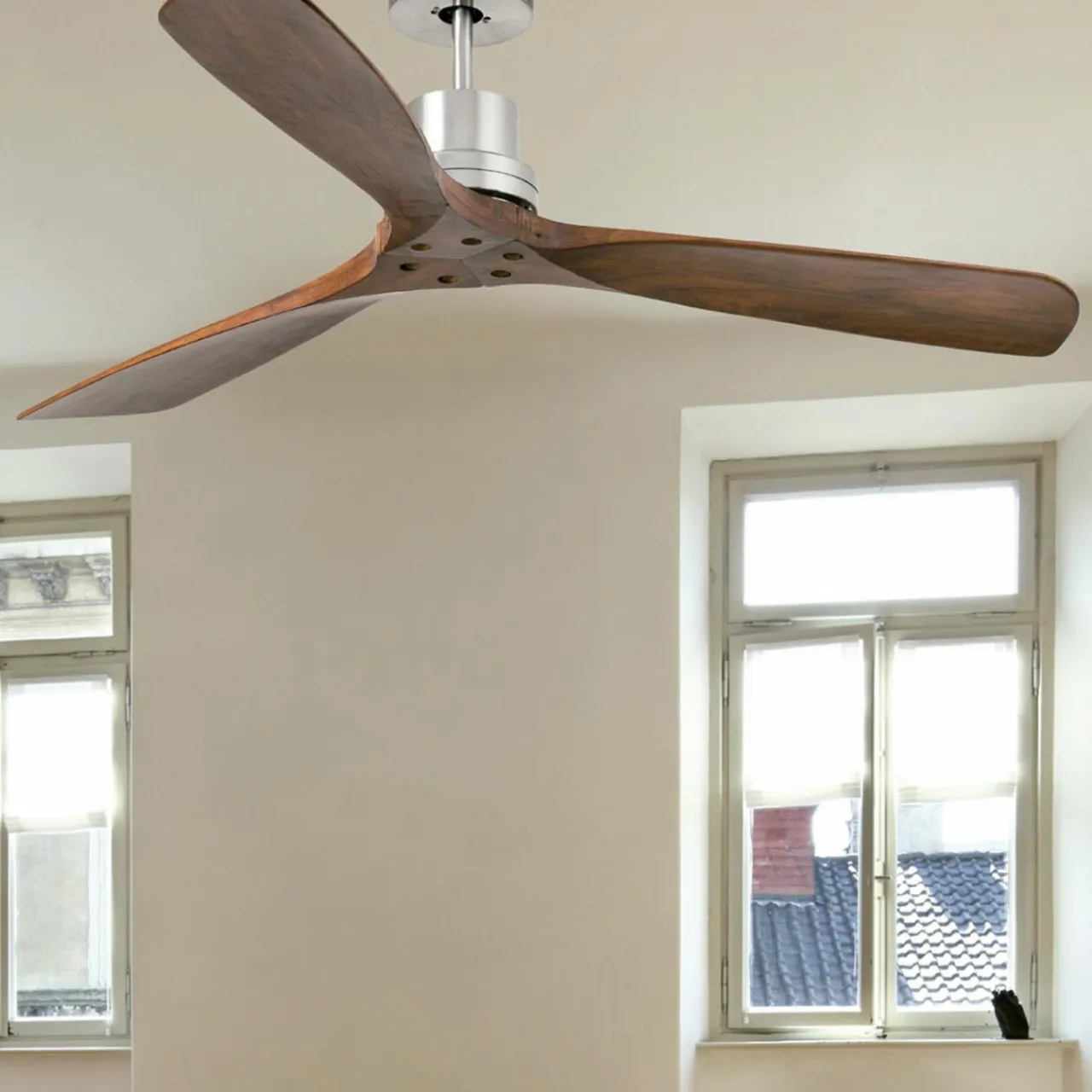 ventilateur_lantau_tlcommande_noyeracier_1.webp FARO BARCELONA Ventilateur Lantau, télécommande, noyer/acier^ Ventilateurs