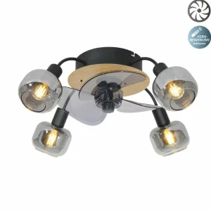 Näve Ventilateur plafond Fumoso 4 lampes verre fumé E14^ Ventilateurs