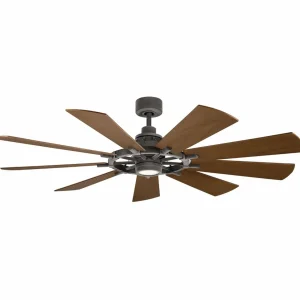 KICHLER Ventilateur plafond LED Gentry blanc/noyer foncé^ Ventilateurs
