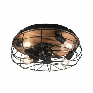 Reality Leuchten Ventilateur Trondheim, télécommande, 4xE27, bois^ Ventilateurs