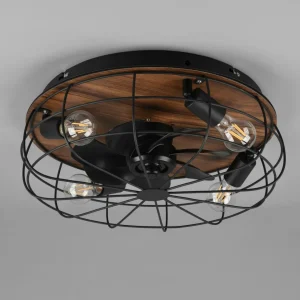 Reality Leuchten Ventilateur Trondheim, télécommande, 4xE27, bois^ Ventilateurs